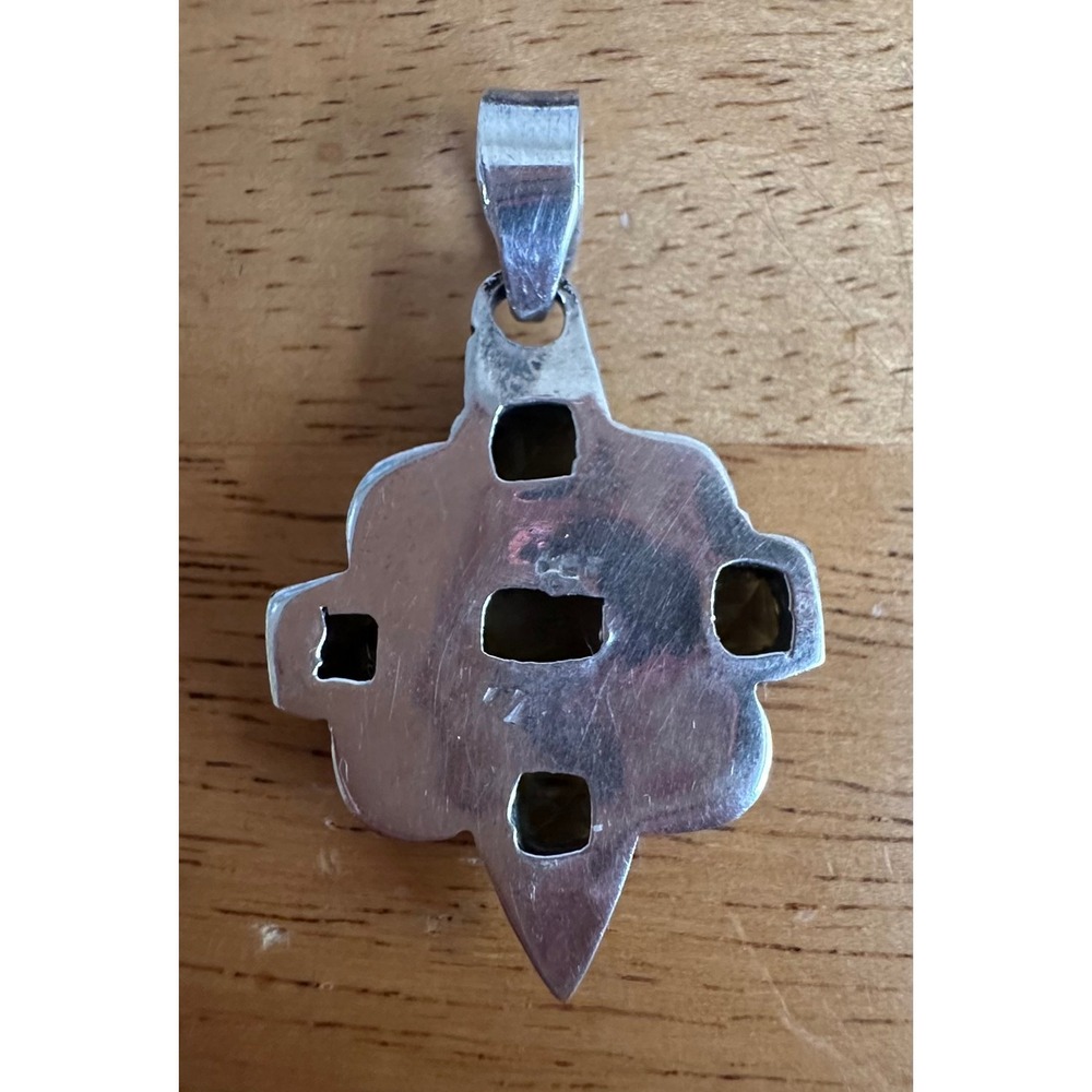 Sterling Silver Peridot Cross Pendant Green Gemstone Square Cut 925 Small READ - Picture 2 of 6